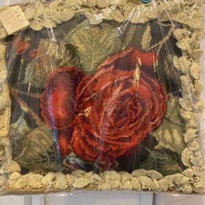 HKH Handmade Needlepoint “Red Rose w/Tassels Pillow Cover” 18x18” NEW with Tags